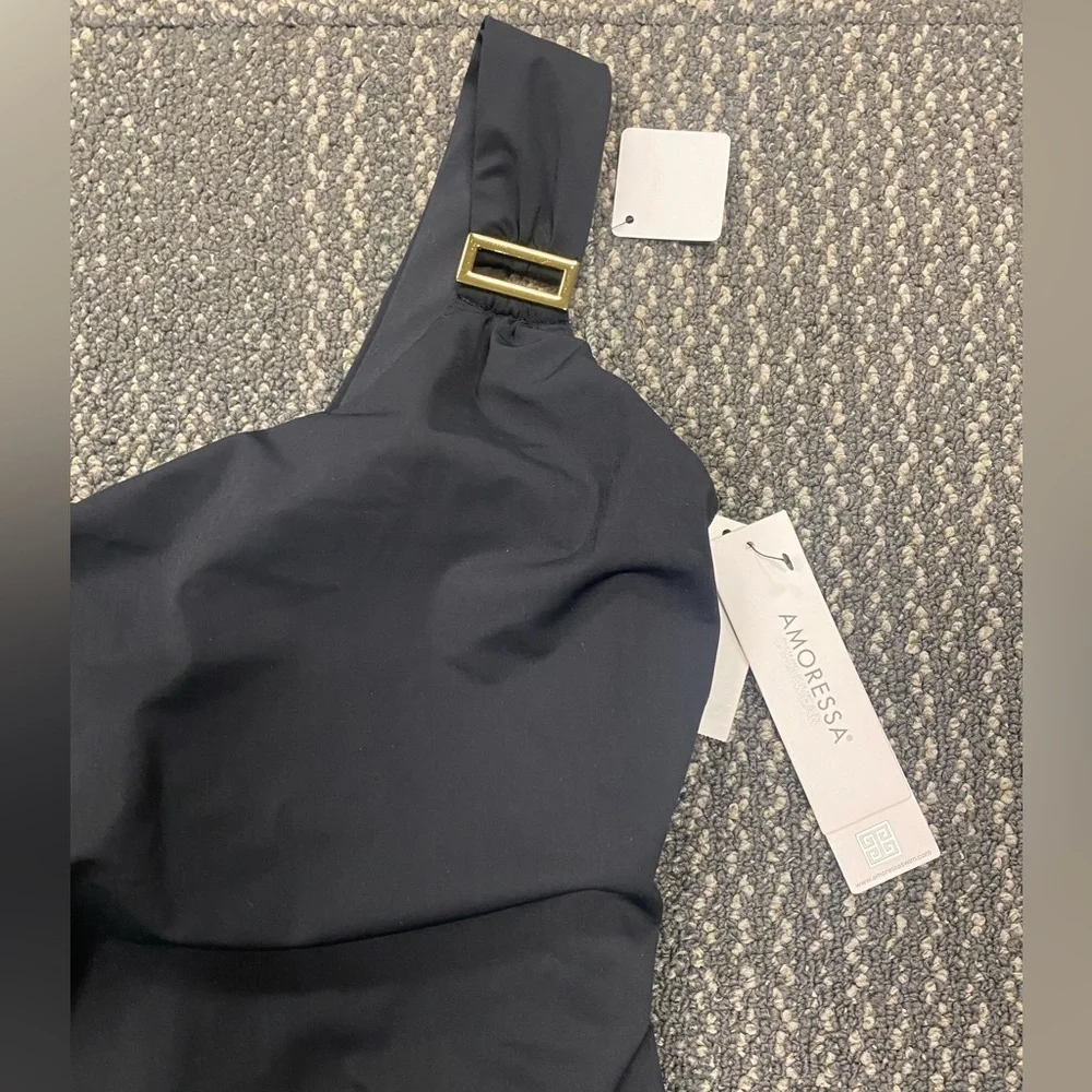 NWT Amoressa by Miraclesuit Gemini Black One Shoulder One Piece Size 10 - Picture 4 of 9